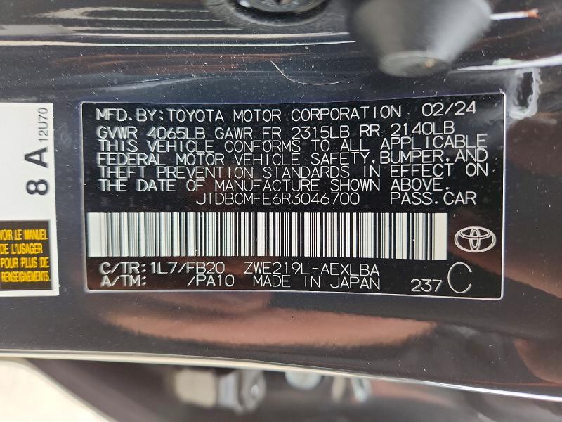 Продажа на аукционе авто 2024 Toyota Corolla Hybrid, vin: JTDBCMFE6R3046700, номер лота: 51457726
