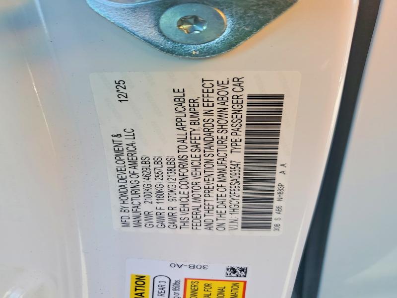 2025 Honda Accord მანქანა იყიდება აუქციონზე, vin: 1HGCY2F69SA093547, აუქციონის ნომერი: 50481516
