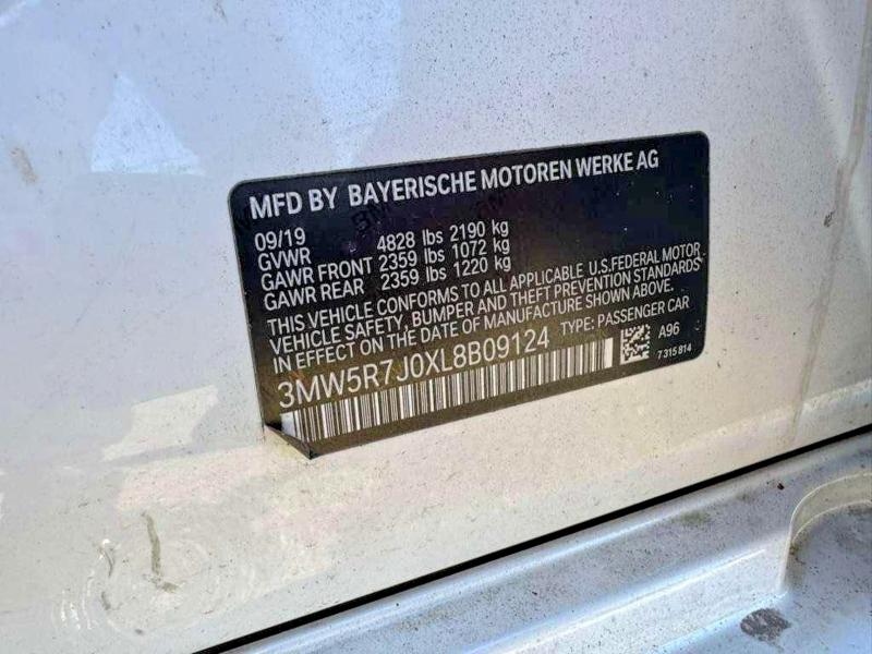 49169736 :رقم المزاد ، 3MW5R7J0XL8B09124 vin ، 2020 Bmw 330xi مزاد بيع