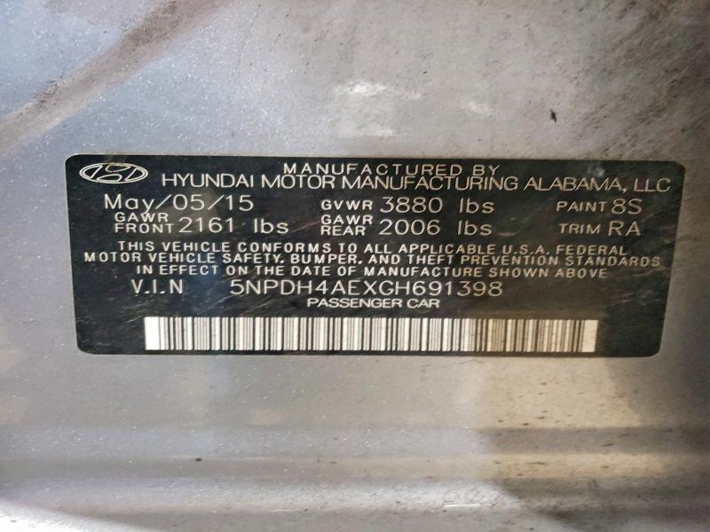 51788146 :رقم المزاد ، 5NPDH4AEXGH691398 vin ، 2016 Hyundai Elantra مزاد بيع