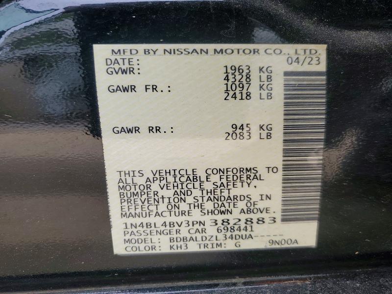 Aukcja sprzedaży 2023 Nissan Altima, vin: 1N4BL4BV3PN382883, numer aukcji: 48852216