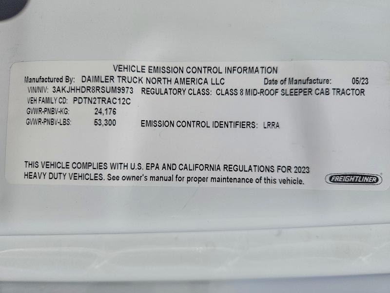 2024 Freightliner Cascadia 126 მანქანა იყიდება აუქციონზე, vin: 3AKJHHDR8RSUM9973, აუქციონის ნომერი: 48837196