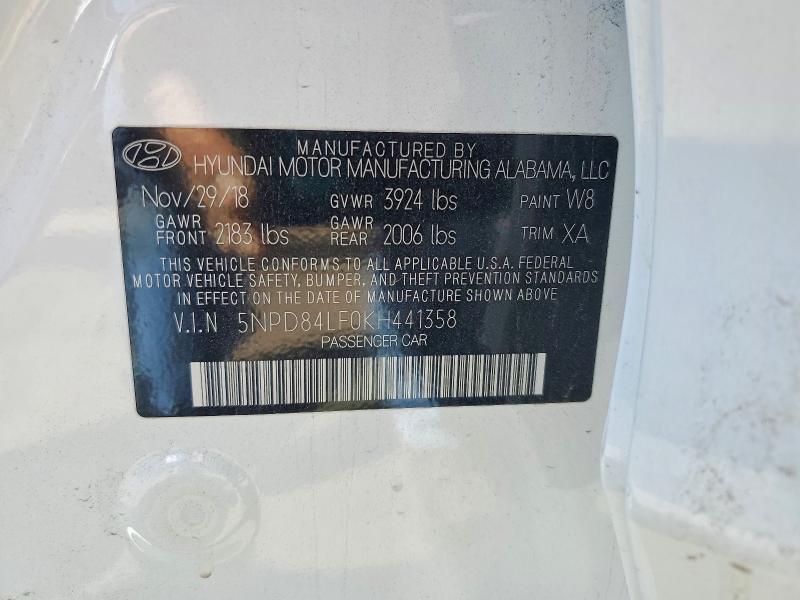 2019 Hyundai Elantra მანქანა იყიდება აუქციონზე, vin: 5NPD84LF0KH441358, აუქციონის ნომერი: 50128856