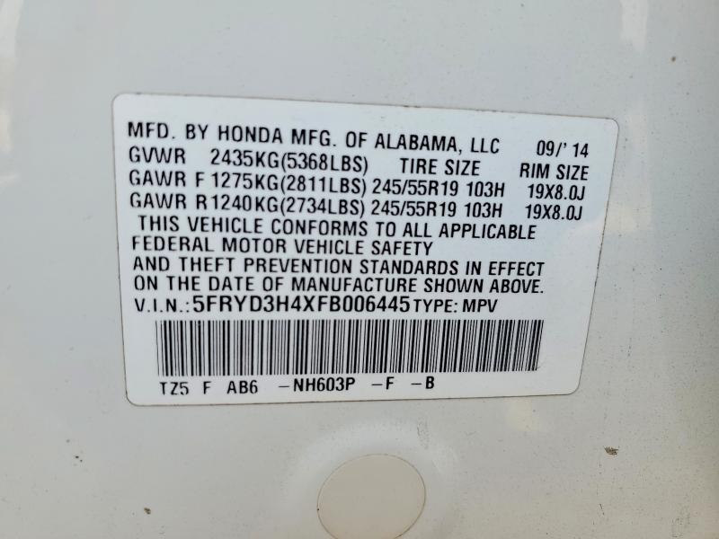 51513126 :رقم المزاد ، 5FRYD3H4XFB006445 vin ، 2015 Acura Mdx مزاد بيع
