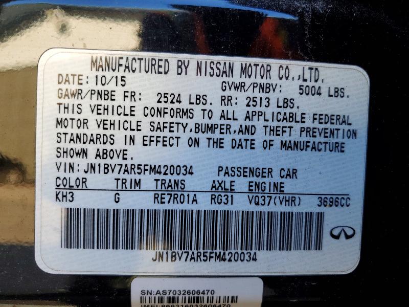 Aukcja sprzedaży 2015 Infiniti Q50, vin: JN1BV7AR5FM420034, numer aukcji: 51067806