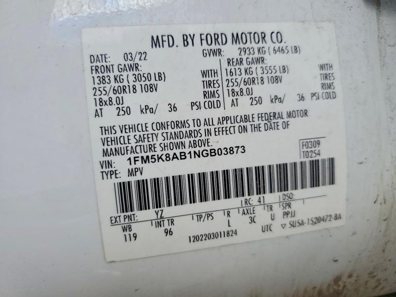 Aukcja sprzedaży 2022 Ford Explorer, vin: 1FM5K8AB1NGB03873, numer aukcji: 49611656
