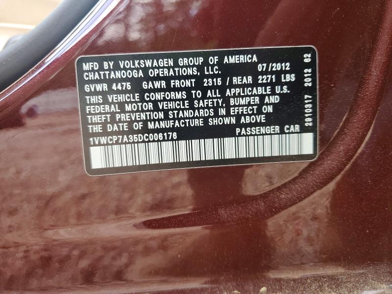 Продаж на аукціоні авто 2013 Volkswagen Passat, vin: 1VWCP7A35DC006176, номер лоту: 50177296