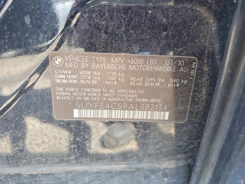 50906996 :رقم المزاد ، 5UXFE4C59AL382134 vin ، 2010 Bmw X5 مزاد بيع