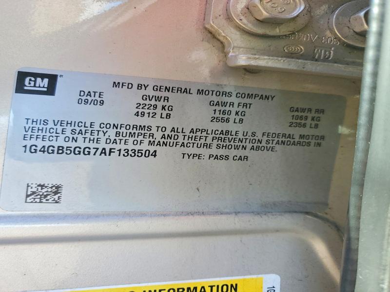Auction sale of the 2010 Buick Lacrosse, vin: 1G4GB5GG7AF133504, lot number: 51259626