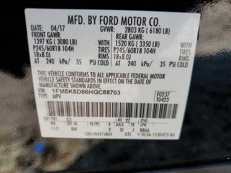 Aukcja sprzedaży 2017 Ford Explorer, vin: 1FM5K8D86HGC88703, numer aukcji: 49820666