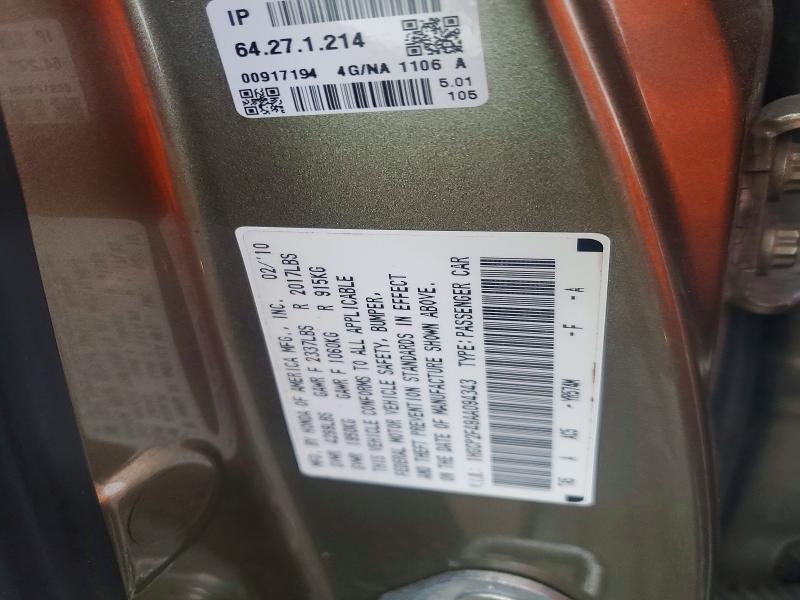 51722356 :رقم المزاد ، 1HGCP2F49AA094343 vin ، 2010 Hond Accord مزاد بيع