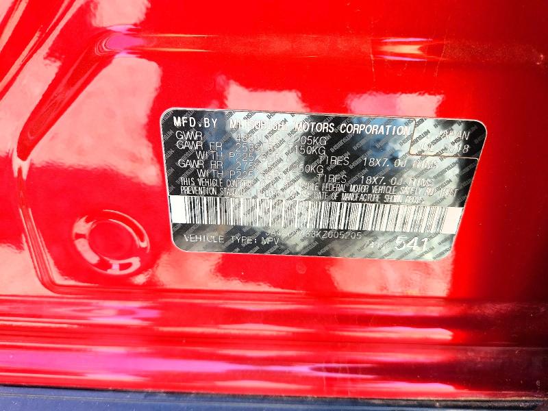Продаж на аукціоні авто 2019 Mitsubishi Outlander, vin: JA4AD3A33KZ005205, номер лоту: 51588616