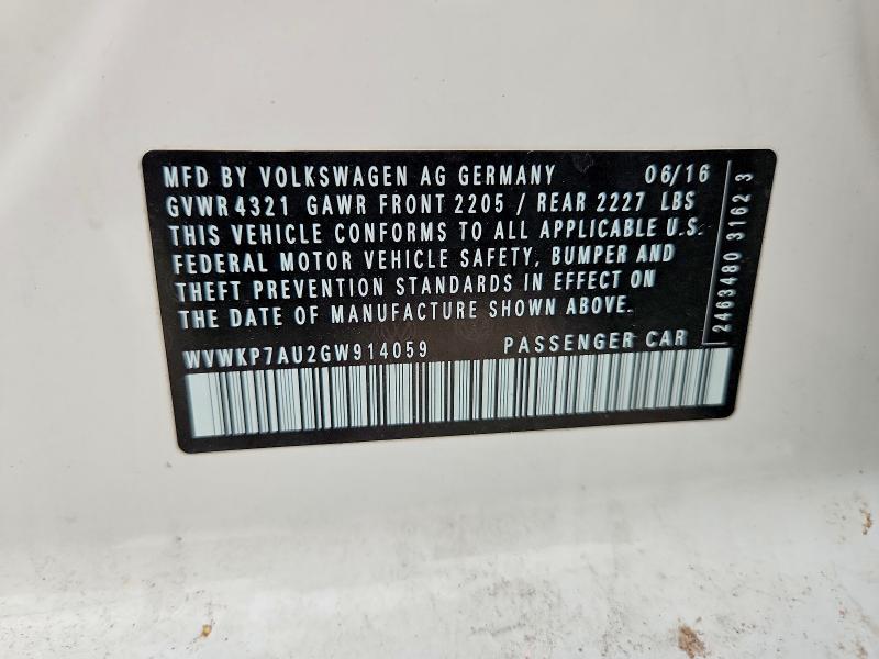 Aukcja sprzedaży 2016 Volkswagen E-golf, vin: WVWKP7AU2GW914059, numer aukcji: 50371946