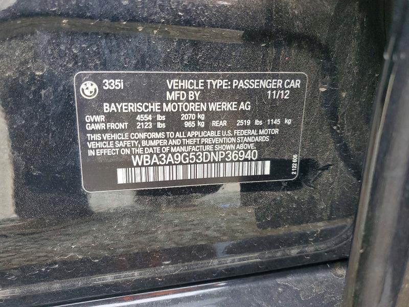 Продаж на аукціоні авто 2013 Bmw 335, vin: WBA3A9G53DNP36940, номер лоту: 49895236