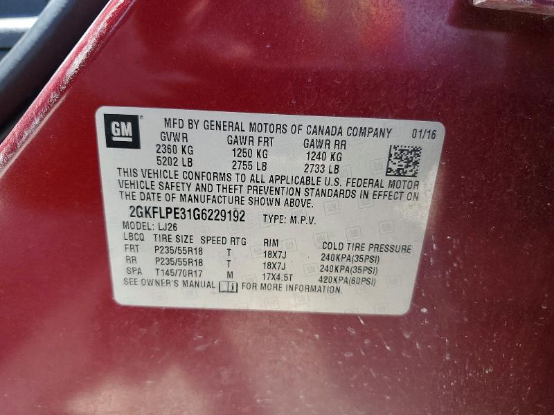 Aukcja sprzedaży 2016 Gmc Terrain, vin: 2GKFLPE31G6229192, numer aukcji: 51342906