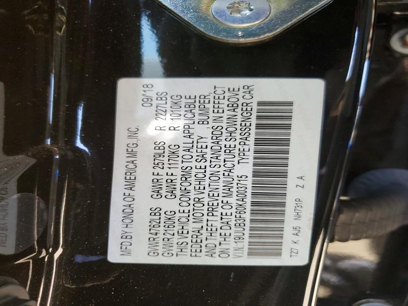 50955646 :رقم المزاد ، 19UUB3F60KA003715 vin ، 2019 Acura Tlx مزاد بيع