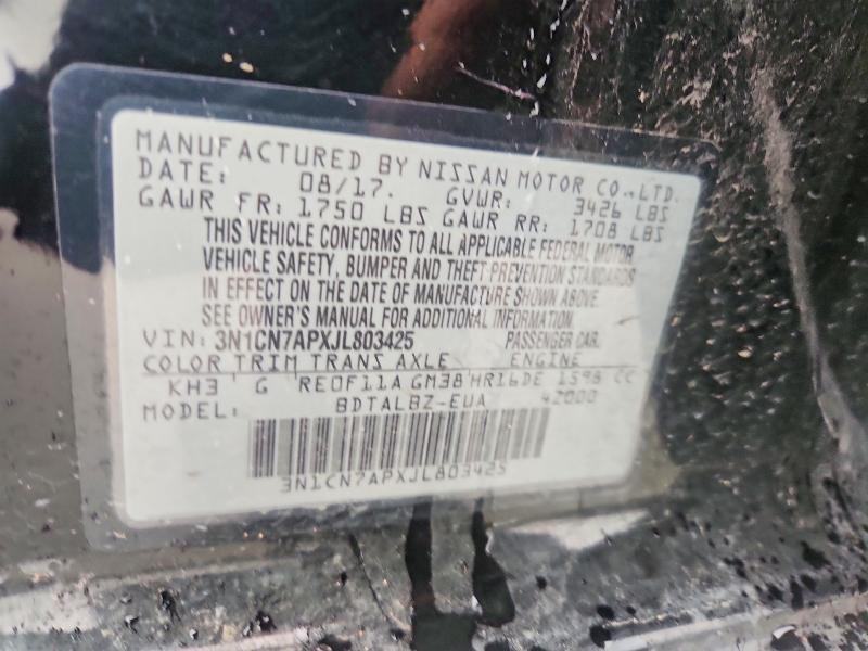 2018 Nissan Versa მანქანა იყიდება აუქციონზე, vin: 3N1CN7APXJL803425, აუქციონის ნომერი: 51856036