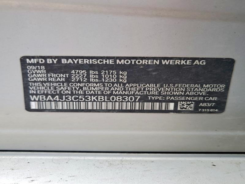 Aukcja sprzedaży 2019 Bmw 430xi, vin: WBA4J3C53KBL08307, numer aukcji: 50514906