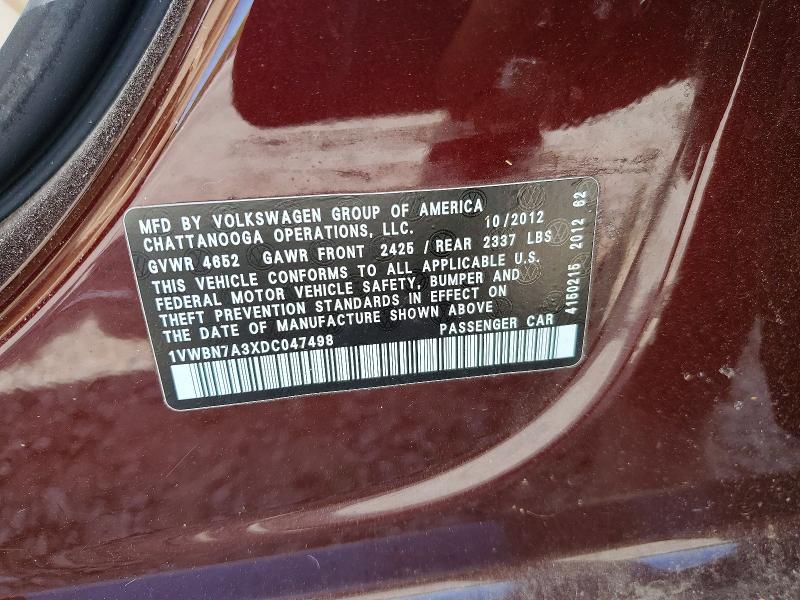 Aukcja sprzedaży 2013 Volkswagen Passat, vin: 1VWBN7A3XDC047498, numer aukcji: 48501116