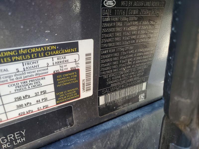 Aukcja sprzedaży 2017 Land Rover Range Rover Sport, vin: SALWR2FK0HA668674, numer aukcji: 49067206