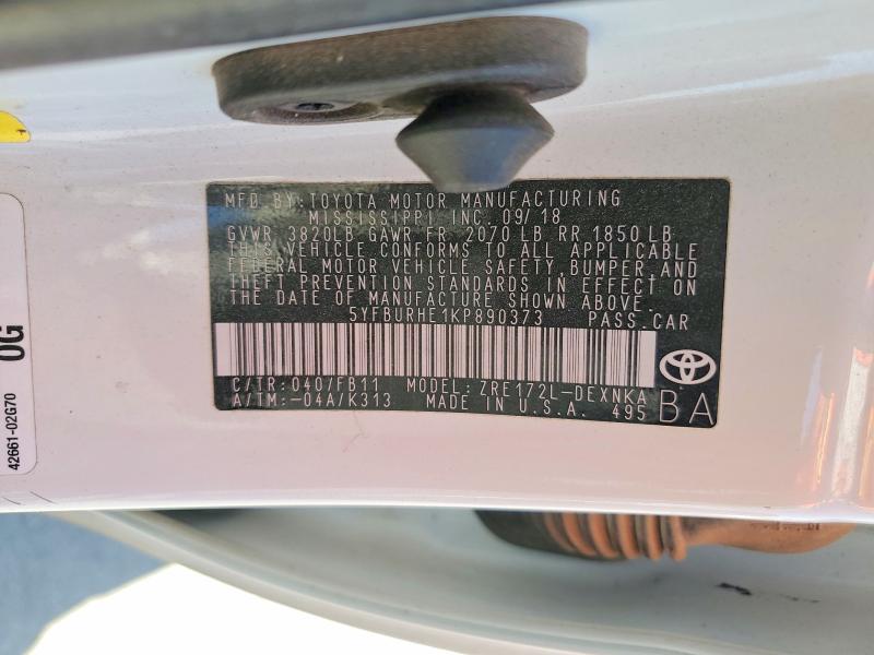 Aukcja sprzedaży 2019 Toyota Corolla, vin: 5YFBURHE1KP890373, numer aukcji: 50263956