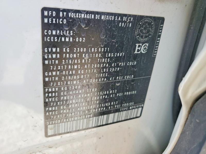 48021076 :رقم المزاد ، 3VV0B7AX5KM005498 vin ، 2019 Volkswagen Tiguan مزاد بيع