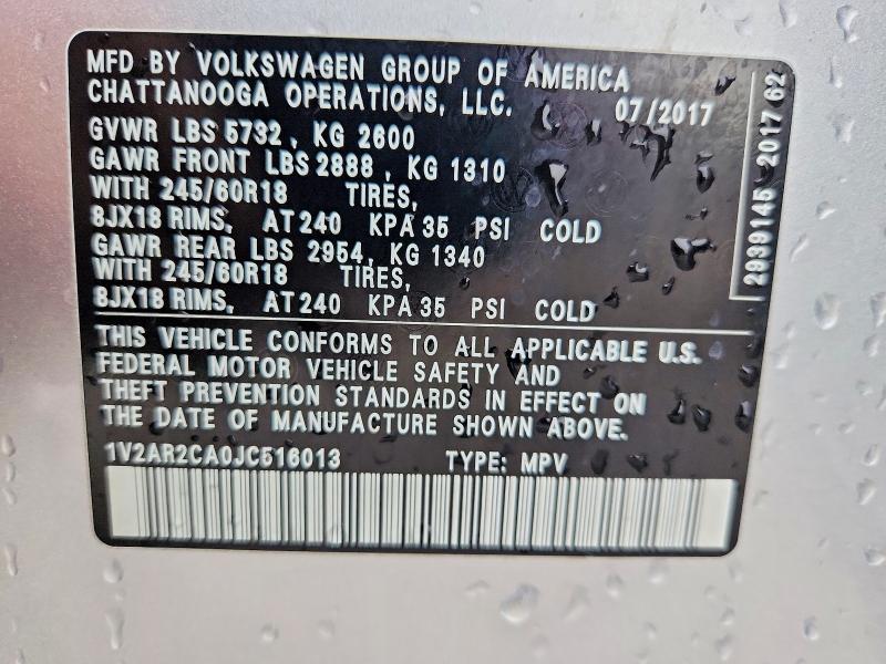 48353776 :رقم المزاد ، 1V2AR2CA0JC516013 vin ، 2018 Volkswagen Atlas مزاد بيع