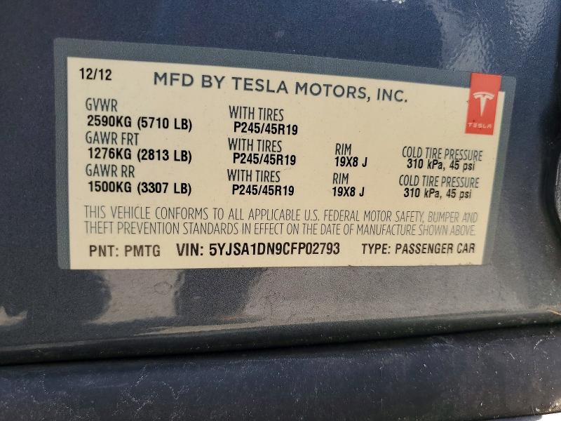 Aukcja sprzedaży 2012 Tesla Model S, vin: 5YJSA1DN9CFP02793, numer aukcji: 51128956