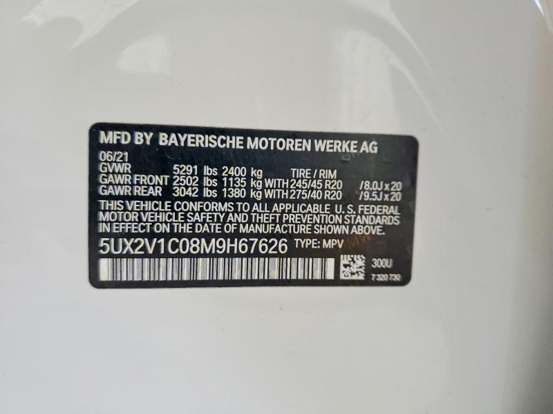 48448806 :رقم المزاد ، 5UX2V1C08M9H67626 vin ، 2021 Bmw X4 مزاد بيع