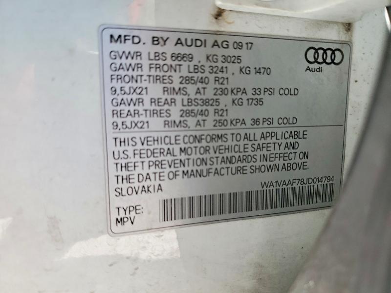 Продажа на аукционе авто 2018 Audi Q7, vin: WA1VAAF78JD014794, номер лота: 51431196