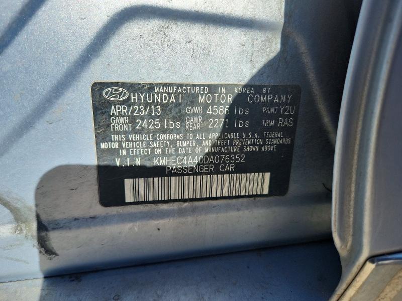 2013 Hyundai Sonata მანქანა იყიდება აუქციონზე, vin: KMHEC4A40DA076352, აუქციონის ნომერი: 51301686