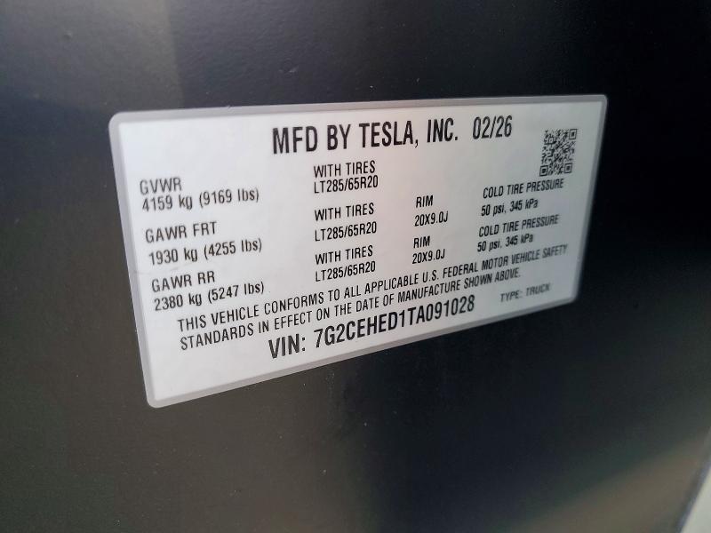 Aukcja sprzedaży 2026 Tesla Cybertruck, vin: 7G2CEHED1TA091028, numer aukcji: 49751376