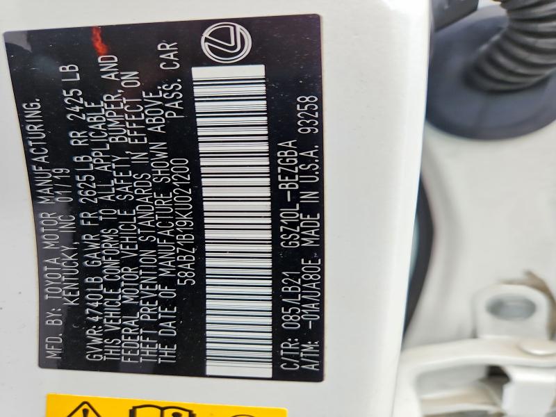 Aukcja sprzedaży 2019 Lexus Es 350, vin: 58ABZ1B19KU021200, numer aukcji: 50911616