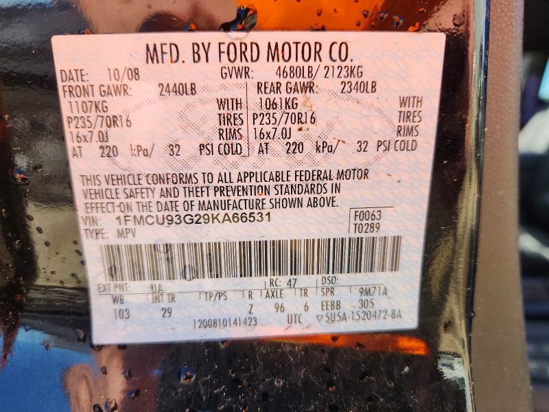 Aukcja sprzedaży 2009 Ford Escape, vin: 1FMCU93G29KA66531, numer aukcji: 51520866