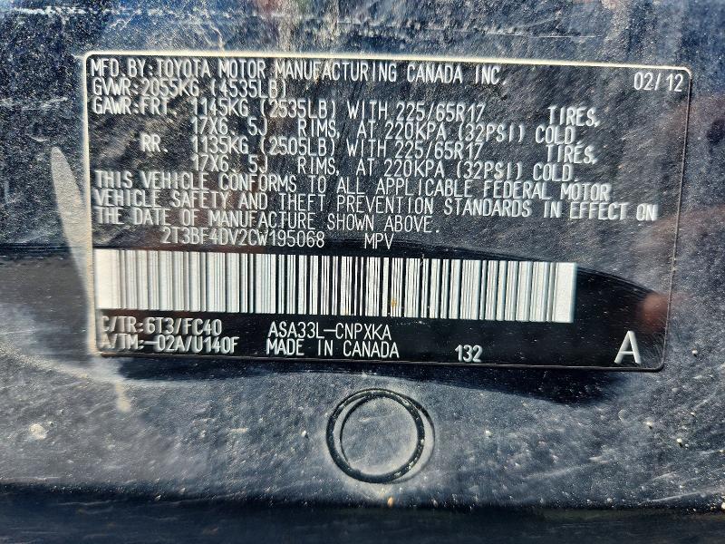 Aukcja sprzedaży 2012 Toyota Rav4, vin: 2T3BF4DV2CW195068, numer aukcji: 49678076