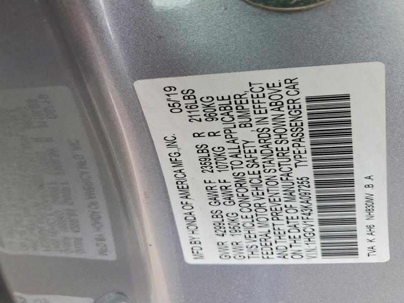 Продаж на аукціоні авто 2019 Honda Accord, vin: 1HGCV1F43KA097255, номер лоту: 51016686