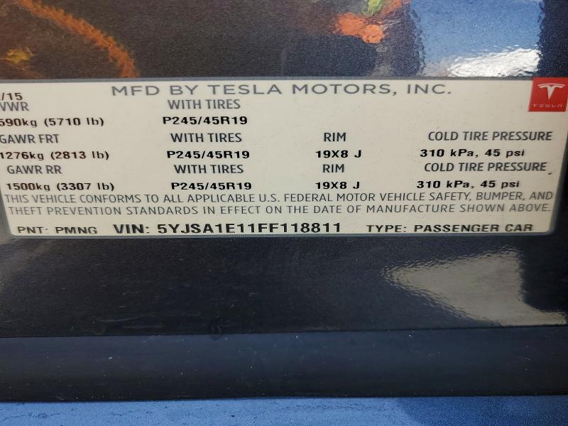 Продаж на аукціоні авто 2015 Tesla Model S, vin: 5YJSA1E11FF118811, номер лоту: 48548226