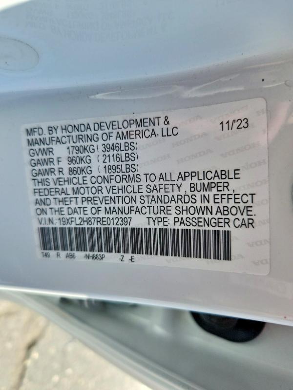 Aukcja sprzedaży 2024 Honda Civic, vin: 19XFL2H87RE012397, numer aukcji: 49879576