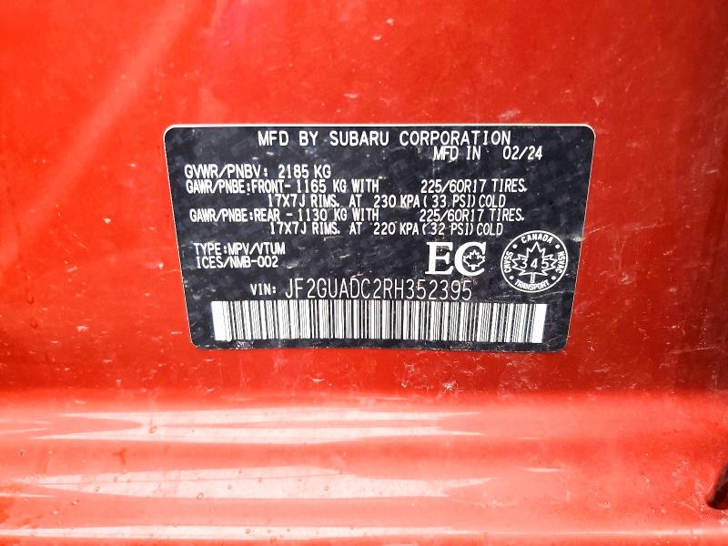 2024 Subaru Crosstrek მანქანა იყიდება აუქციონზე, vin: JF2GUADC2RH352395, აუქციონის ნომერი: 49324726
