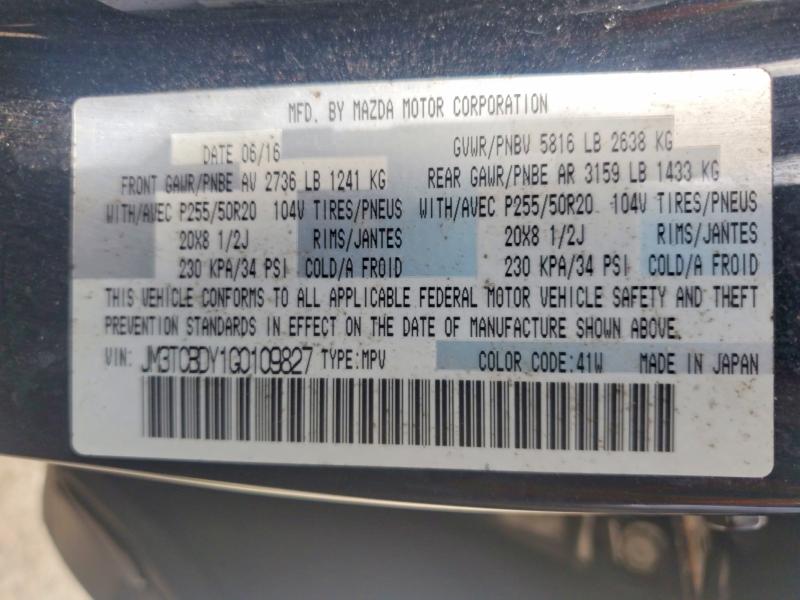 Продаж на аукціоні авто 2016 Mazda Cx-9, vin: JM3TCBDY1G0109827, номер лоту: 50506386