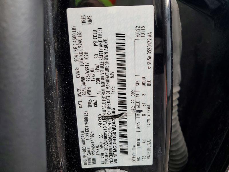 Aukcja sprzedaży 2021 Ford Escape, vin: 1FMCU9G60MUA22686, numer aukcji: 48236036