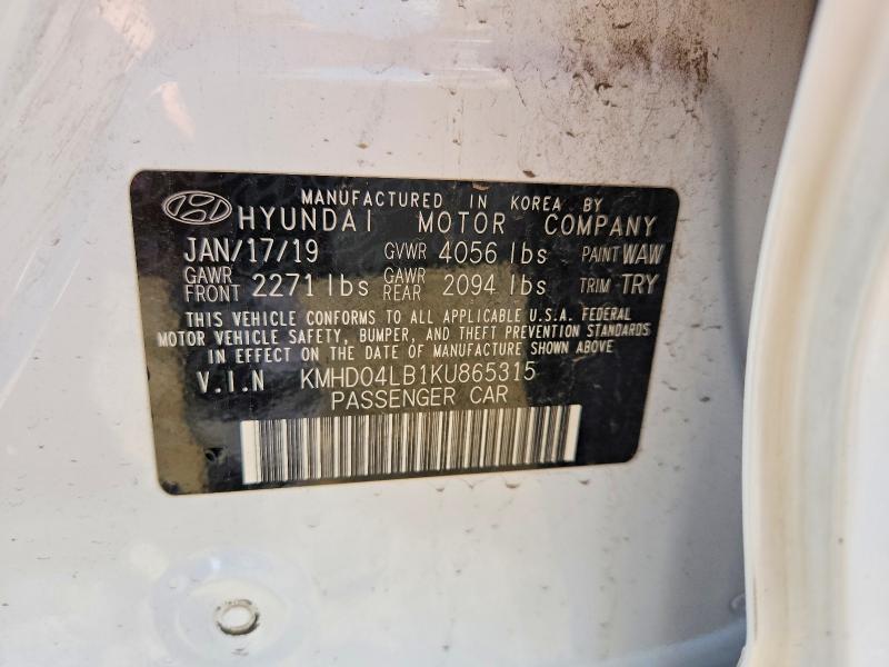 Продаж на аукціоні авто 2019 Hyundai Elantra, vin: KMHD04LB1KU865315, номер лоту: 49754146
