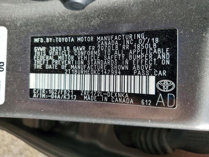 Продажа на аукционе авто 2019 Toyota Corolla, vin: 2T1BURHE0KC147994, номер лота: 51631986