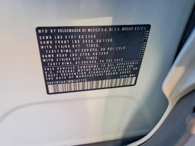 Aukcja sprzedaży 2021 Volkswagen Tiguan, vin: 3VV1B7AX1MM107775, numer aukcji: 49596336