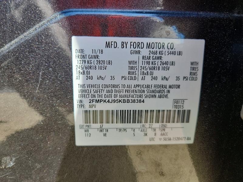 2019 Ford Edge მანქანა იყიდება აუქციონზე, vin: 2FMPK4J95KBB38384, აუქციონის ნომერი: 50764116
