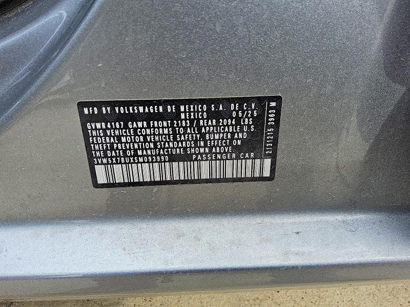 2025 Volkswagen Jetta მანქანა იყიდება აუქციონზე, vin: 3VW5X7BUXSM093990, აუქციონის ნომერი: 50467906