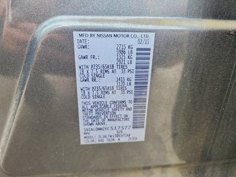 2015 Infiniti Qx60 მანქანა იყიდება აუქციონზე, vin: 5N1AL0MN2FC517577, აუქციონის ნომერი: 48644466