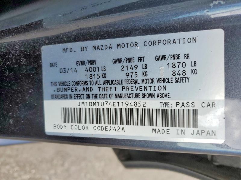 Продаж на аукціоні авто 2014 Mazda 3, vin: JM1BM1U74E1194852, номер лоту: 51003086