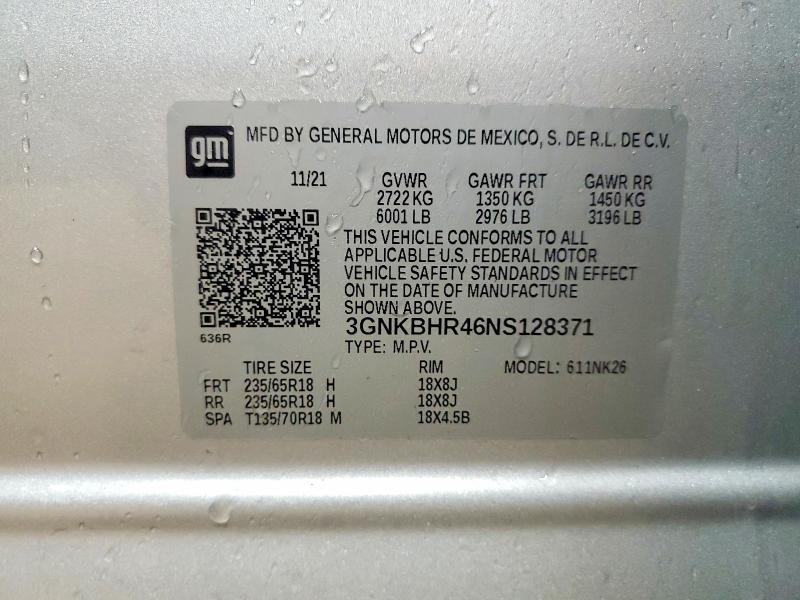 Aukcja sprzedaży 2022 Chevrolet Blazer, vin: 3GNKBHR46NS128371, numer aukcji: 50907896