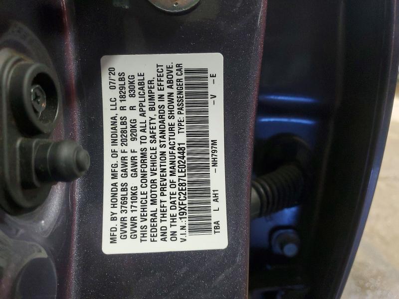 Продажа на аукционе авто 2020 Honda Civic, vin: 19XFC2E87LE024481, номер лота: 50492046
